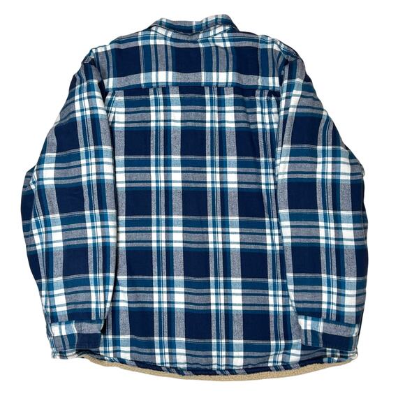 Wrangler Mens Sherpa Lined Flannel Shacket Blue Plaid Jacket 2XL - Picture 5 of 10